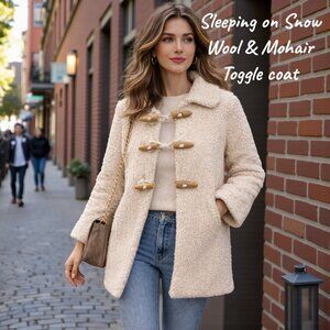 Sleeping on Snow Cream Mohair Blend Toggle Coat – Textured Wool Jacket